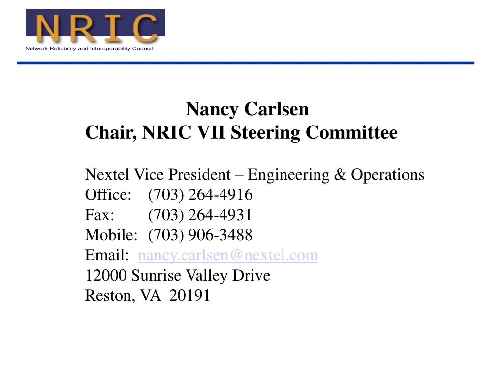 nancy carlsen chair nric vii steering committee