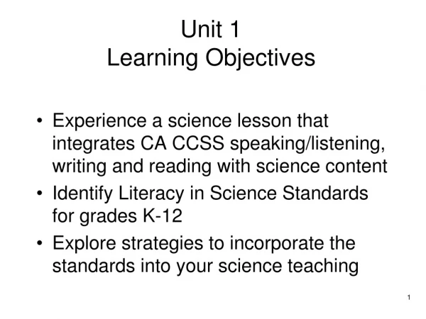 Unit 1 Learning Objectives