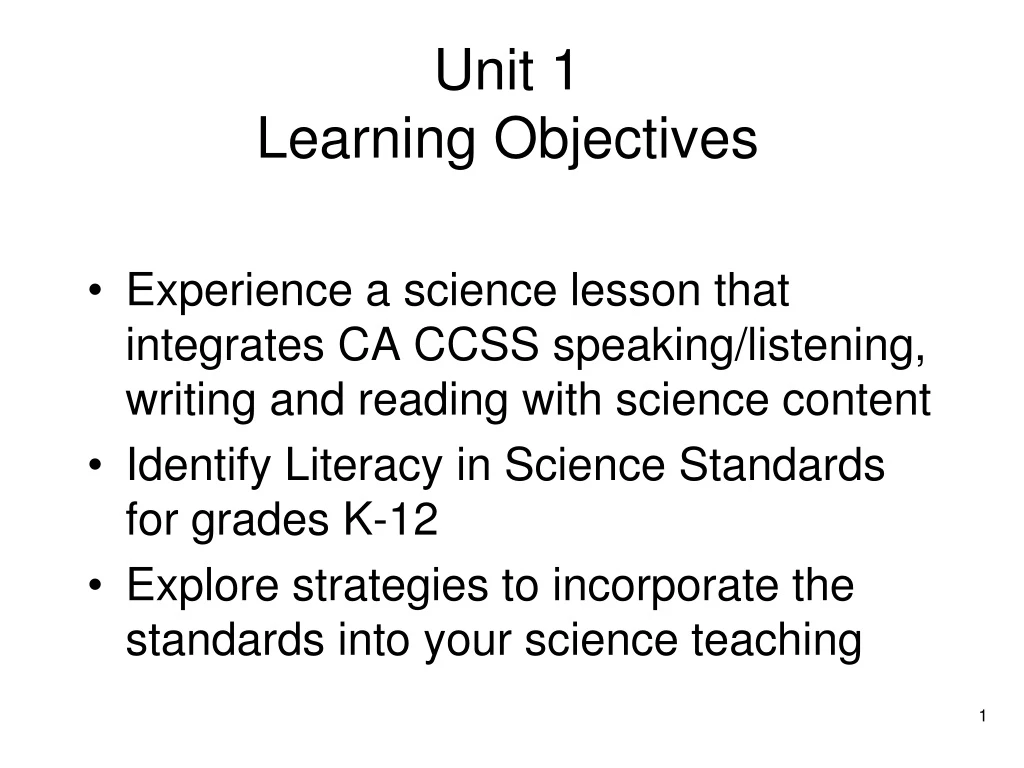 unit 1 learning objectives