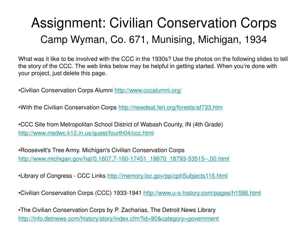 assignment civilian conservation corps camp wyman