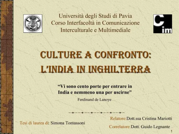 Universit degli Studi di Pavia Corso Interfacolt in Comunicazione Interculturale e Multimediale
