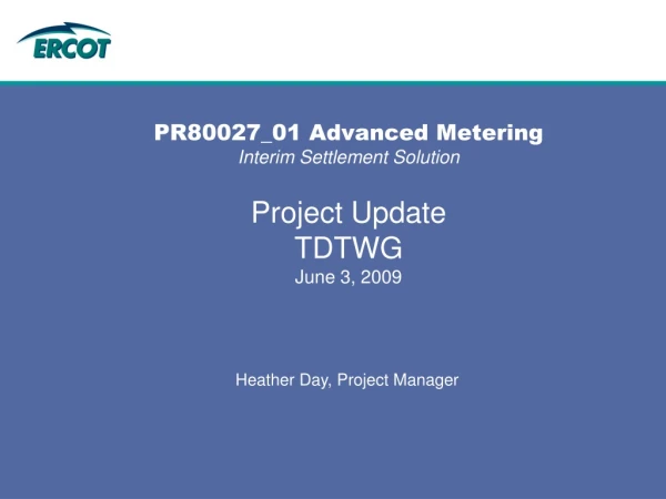 PR80027_01 Advanced Metering Interim Settlement Solution Project Update TDTWG June 3, 2009