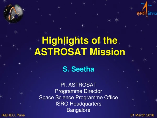 Highlights of the ASTROSAT Mission