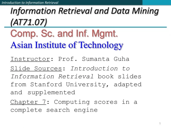 information retrieval and data mining at71 07 comp sc and inf mgmt asian institute of technology