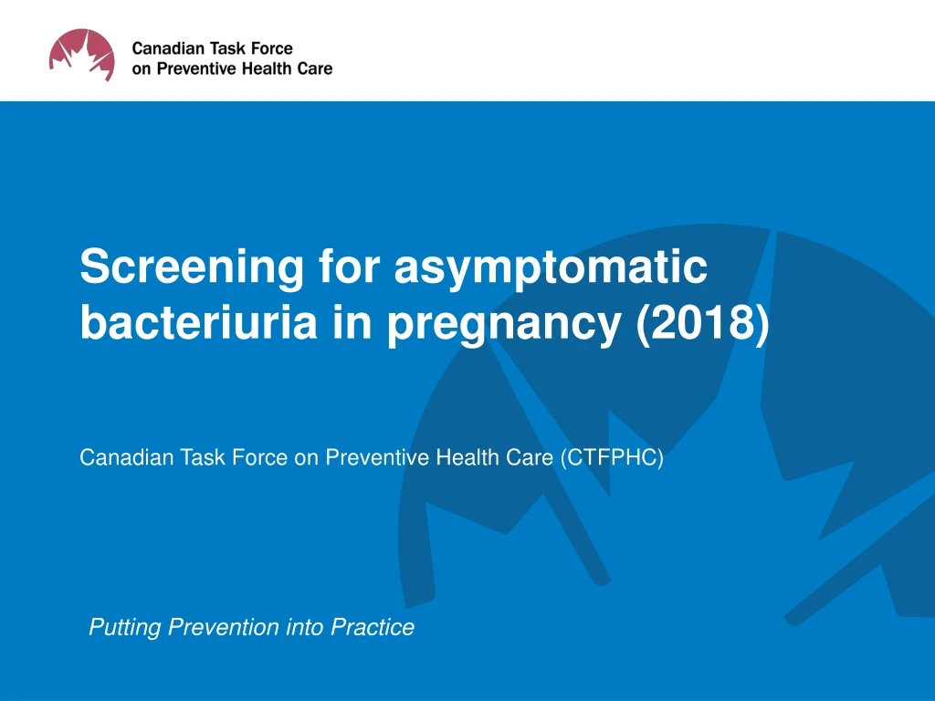 screening for asymptomatic bacteriuria in pregnancy 2018