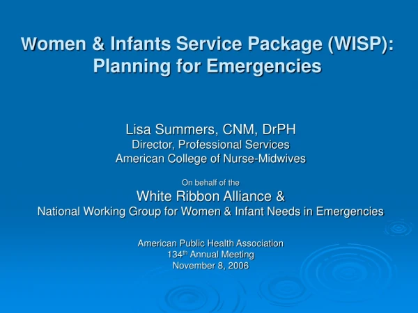 W omen &amp; Infants Service Package (WISP): Planning for Emergencies