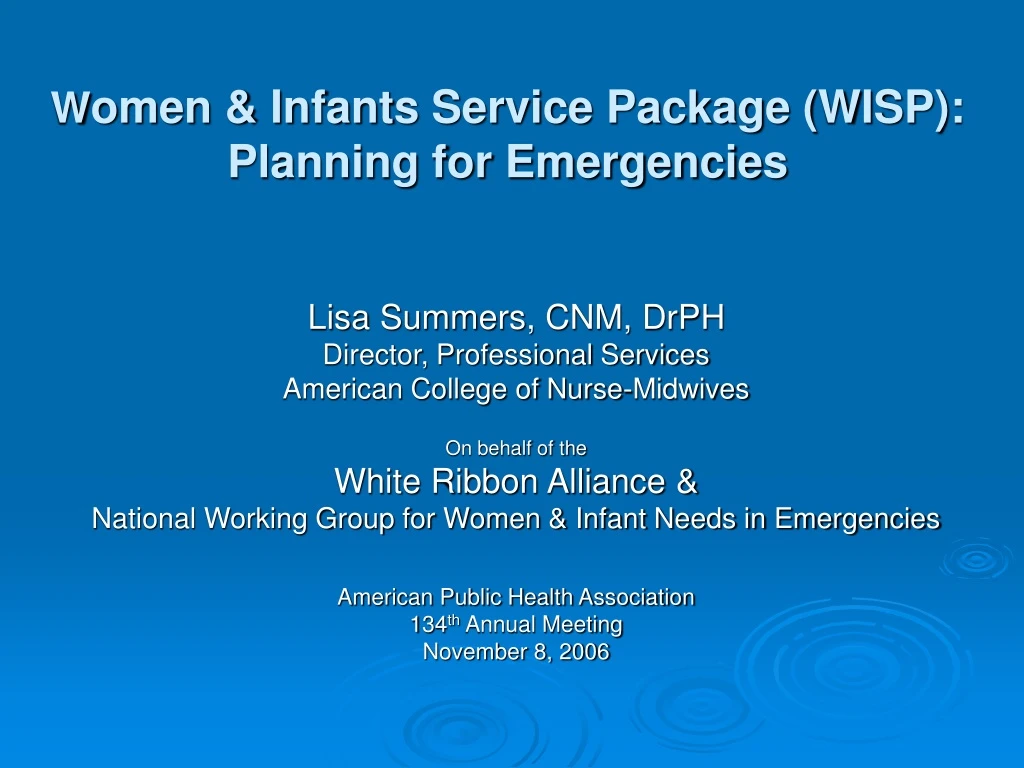 w omen infants service package wisp planning for emergencies