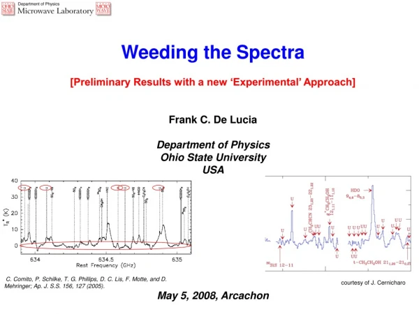 Weeding the Spectra [Preliminary Results with a new ‘Experimental’ Approach] Frank C. De Lucia