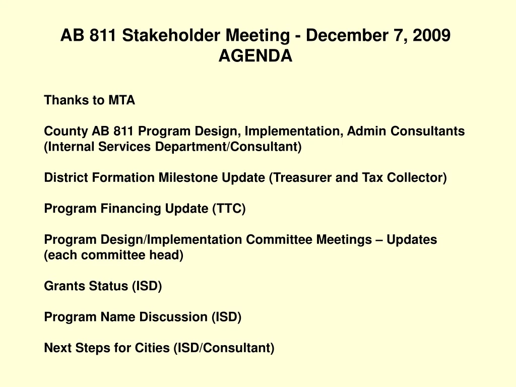 ab 811 stakeholder meeting december 7 2009 agenda
