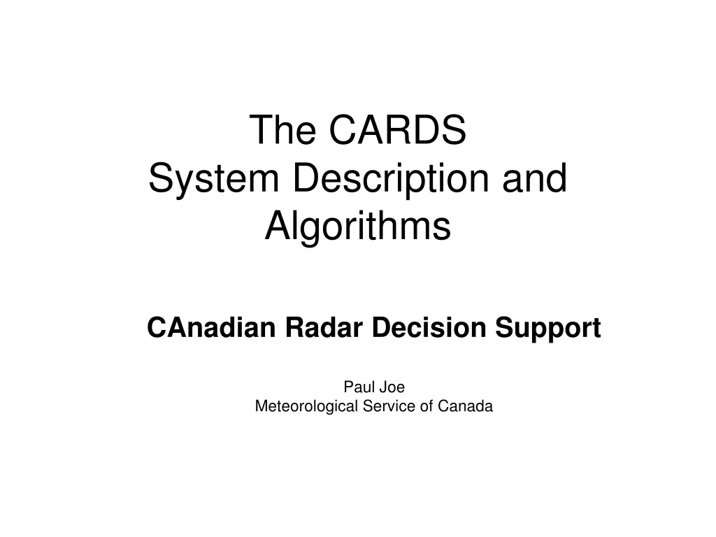 the cards system description and algorithms