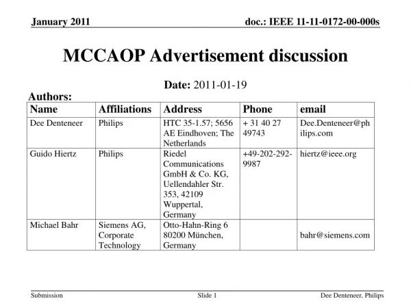 MCCAOP Advertisement discussion