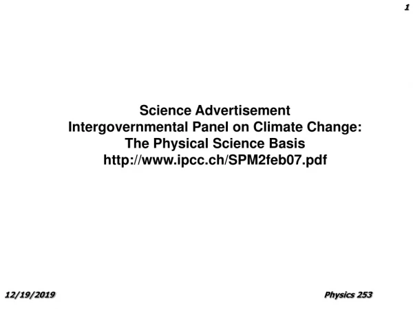 Science Advertisement Intergovernmental Panel on Climate Change: The Physical Science Basis