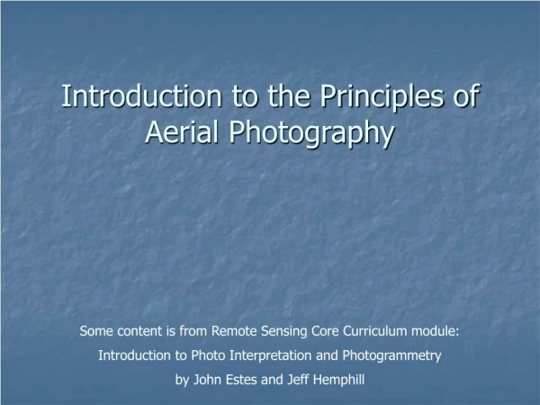 Introduction to the Principles of Aerial Photography