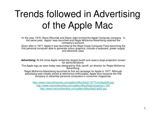 Trends followed in Advertising of the Apple Mac