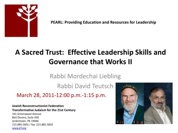 A Sacred Trust:  Effective Leadership Skills and Governance that Works II