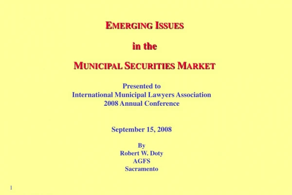 Emerging Issues in the Municipal Securities Market