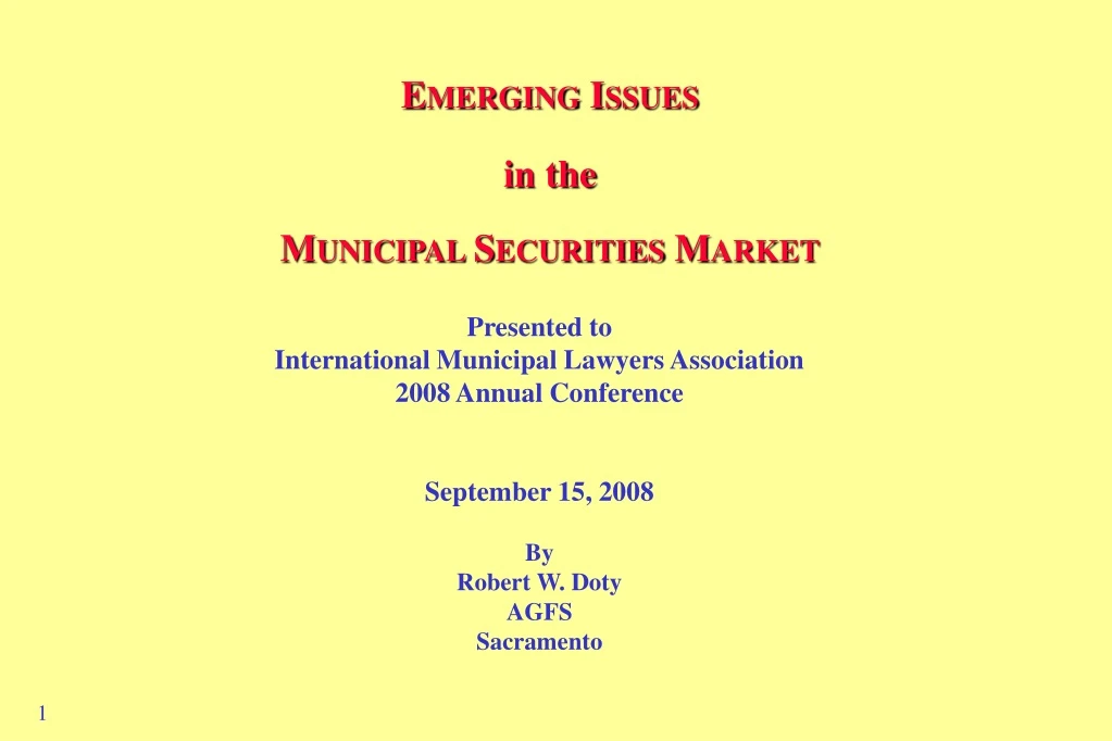 emerging issues in the municipal securities market