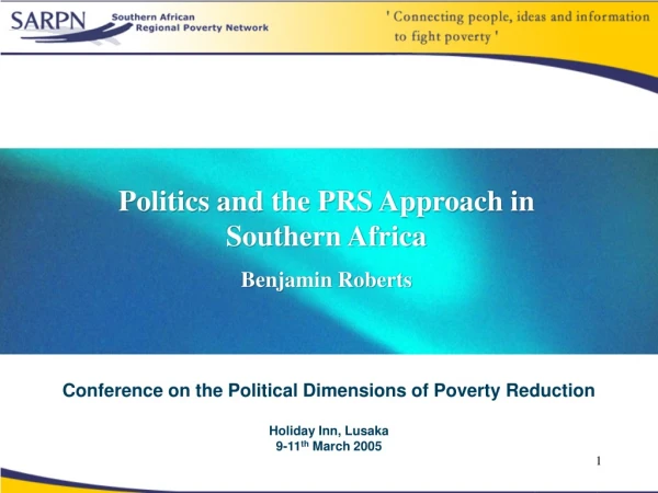 Conference on the Political Dimensions of Poverty Reduction Holiday Inn, Lusaka