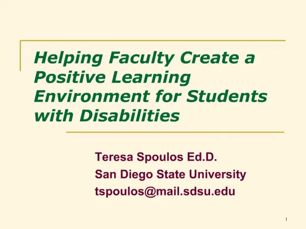 Helping Faculty Create a Positive Learning Environment for Students with Disabilities
