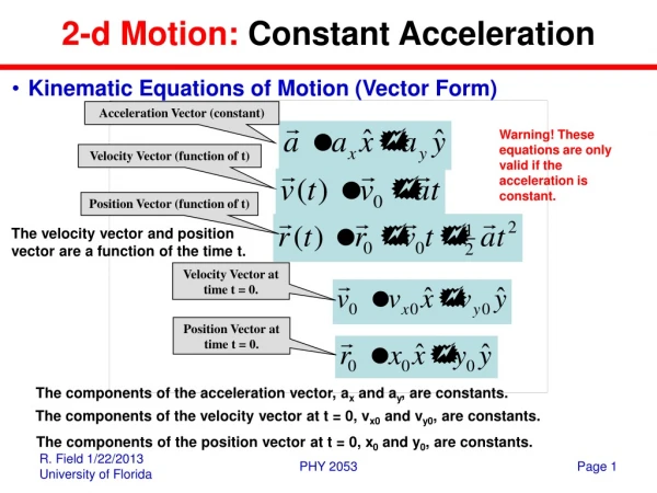2-d Motion:  Constant Acceleration