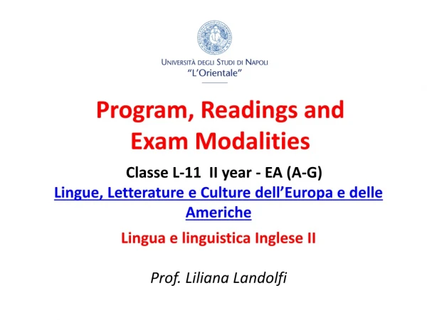 Program, Readings and  Exam Modalities