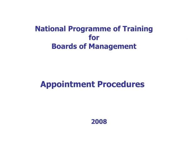National Programme of Training  for  Boards of Management