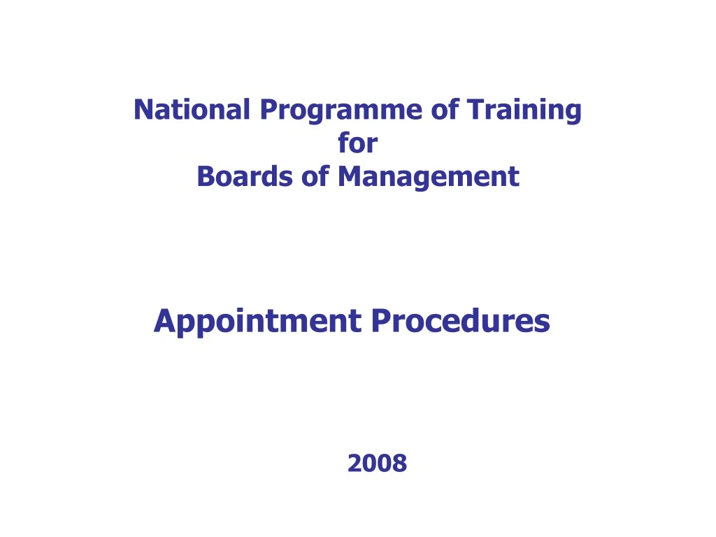 national programme of training for boards of management