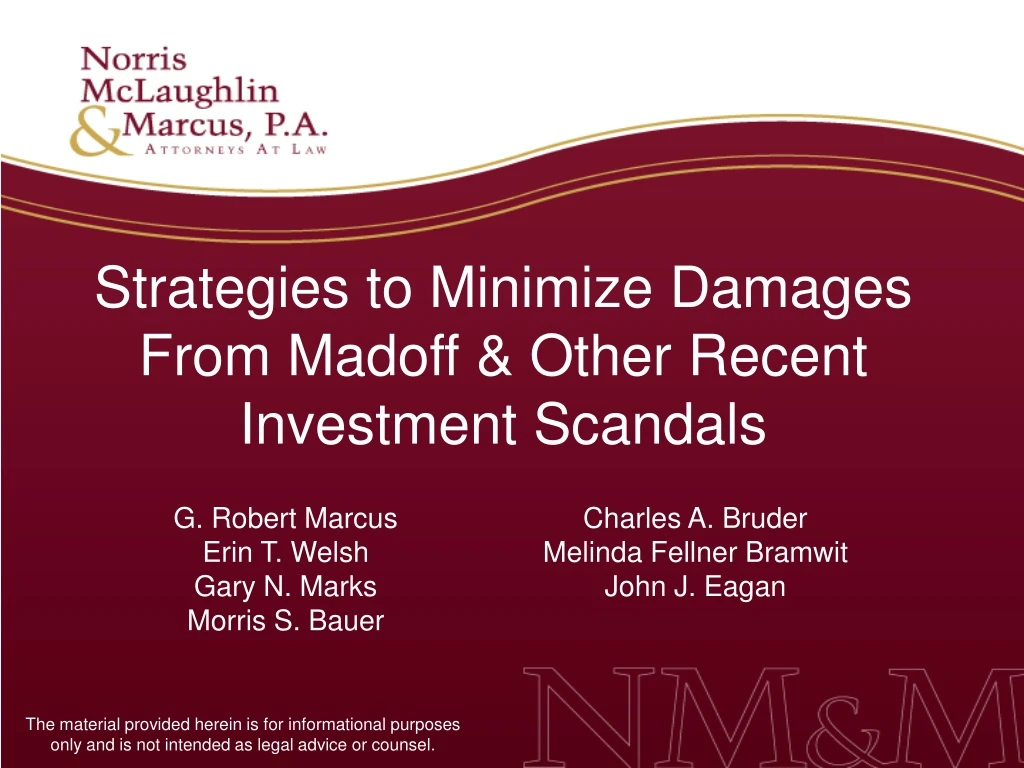 strategies to minimize damages from madoff other recent investment scandals