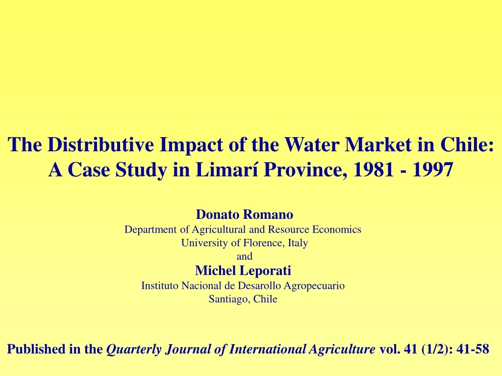 the distributive impact of the water market