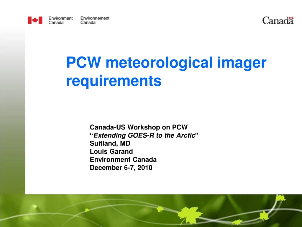 pcw meteorological imager requirements