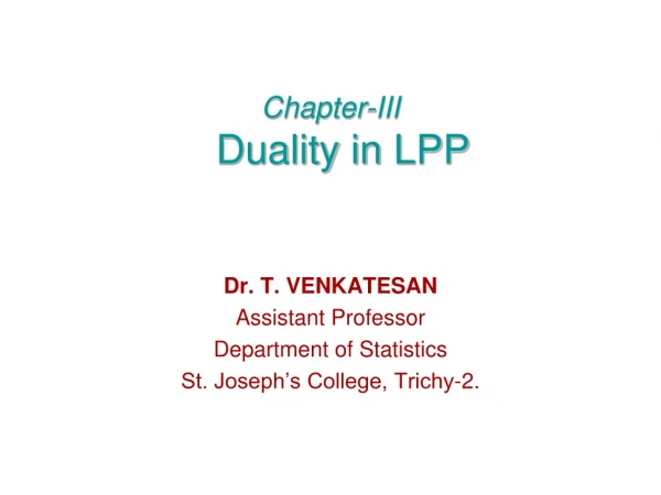 Chapter-III Duality in LPP