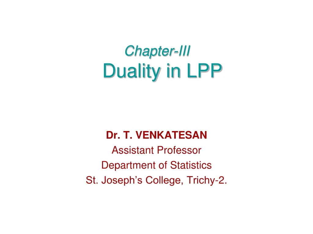 chapter iii duality in lpp