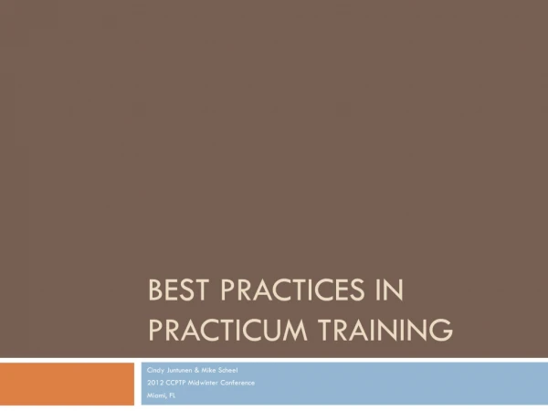 Best Practices in Practicum Training