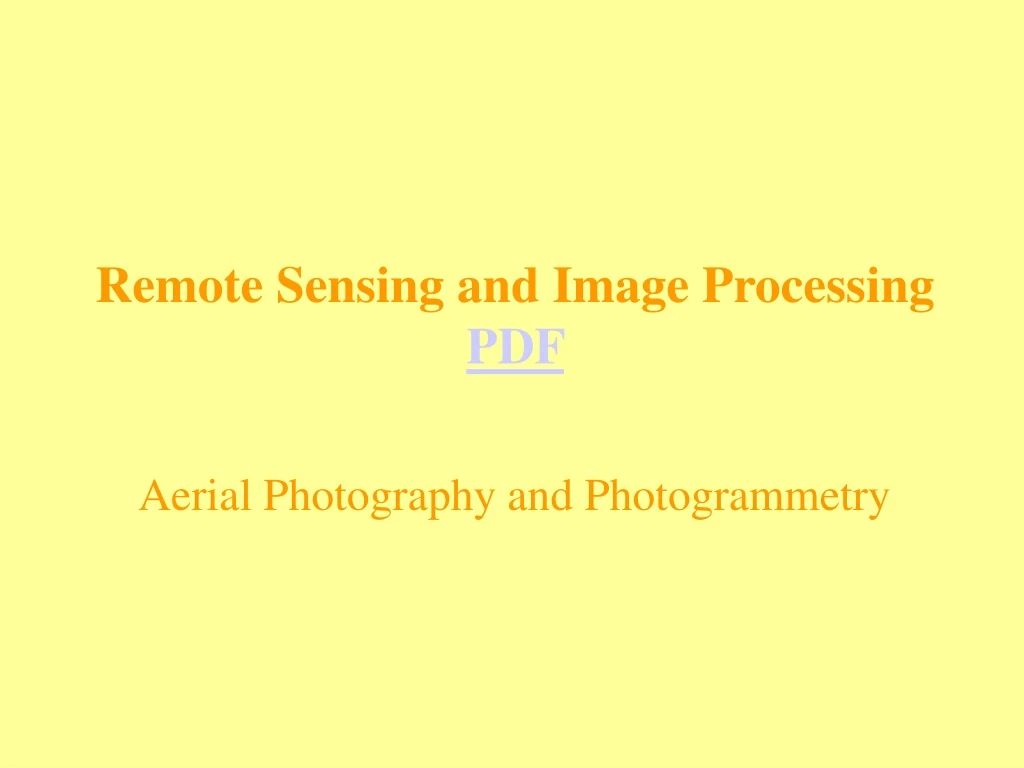 remote sensing and image processing pdf
