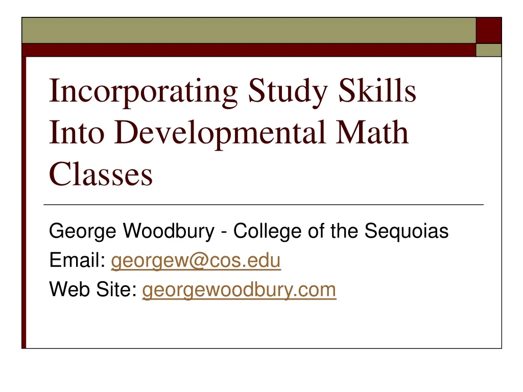 incorporating study skills into developmental math classes