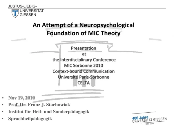 Nov 19, 2010 Prof. Dr. Franz J. Stachowiak  Institut für Heil- und Sonderpädagogik