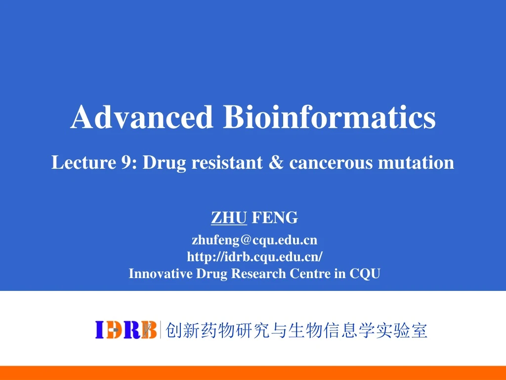 advanced bioinformatics lecture 9 drug resistant