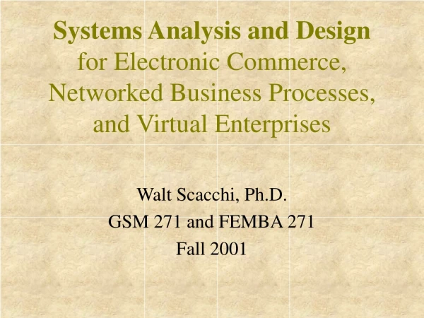 Walt Scacchi, Ph.D. GSM 271 and FEMBA 271 Fall 2001