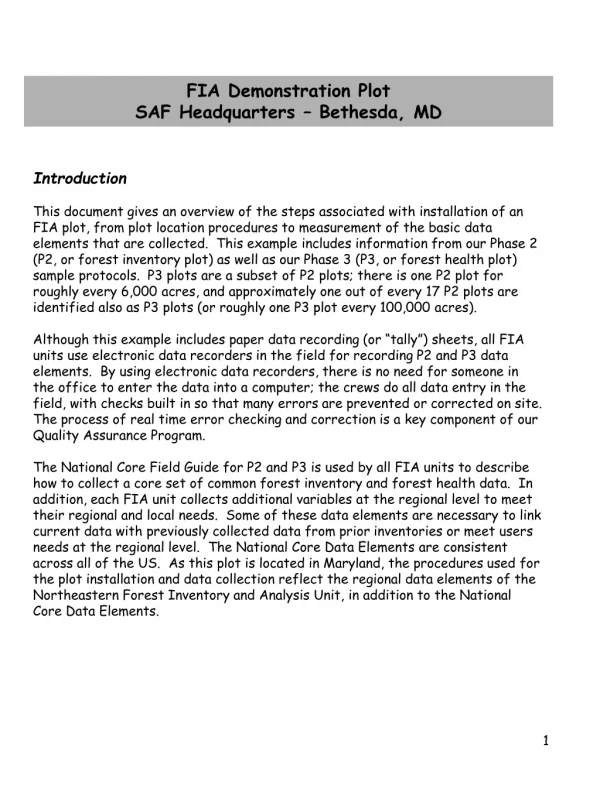 FIA Demonstration Plot SAF Headquarters – Bethesda, MD