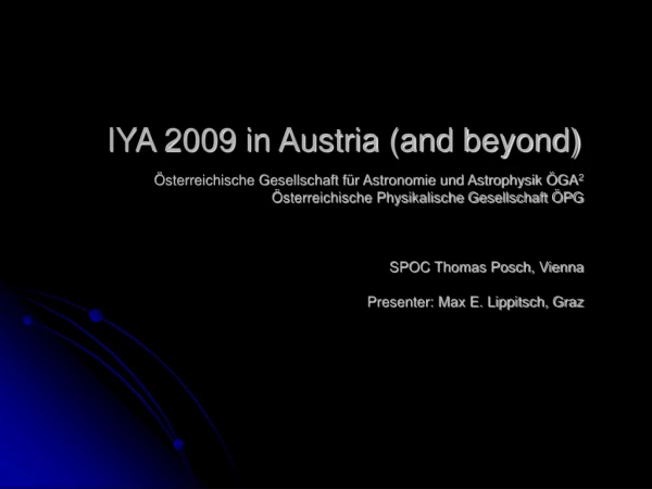IYA 2009 in Austria (and beyond)
