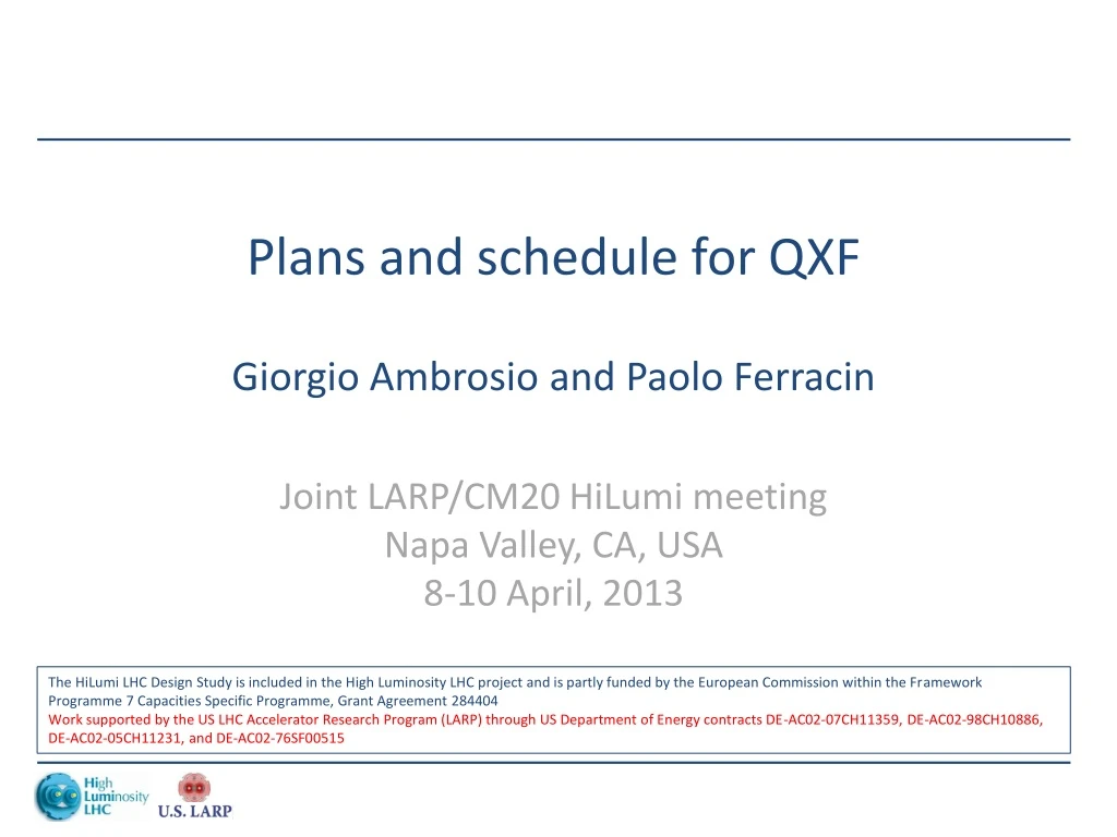 plans and schedule for qxf