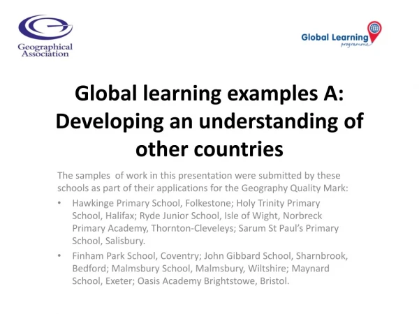 Global learning examples A: Developing an understanding of other countries