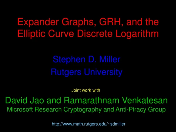 Expander  Graphs , GRH, and the Elliptic Curve Discrete Logarithm