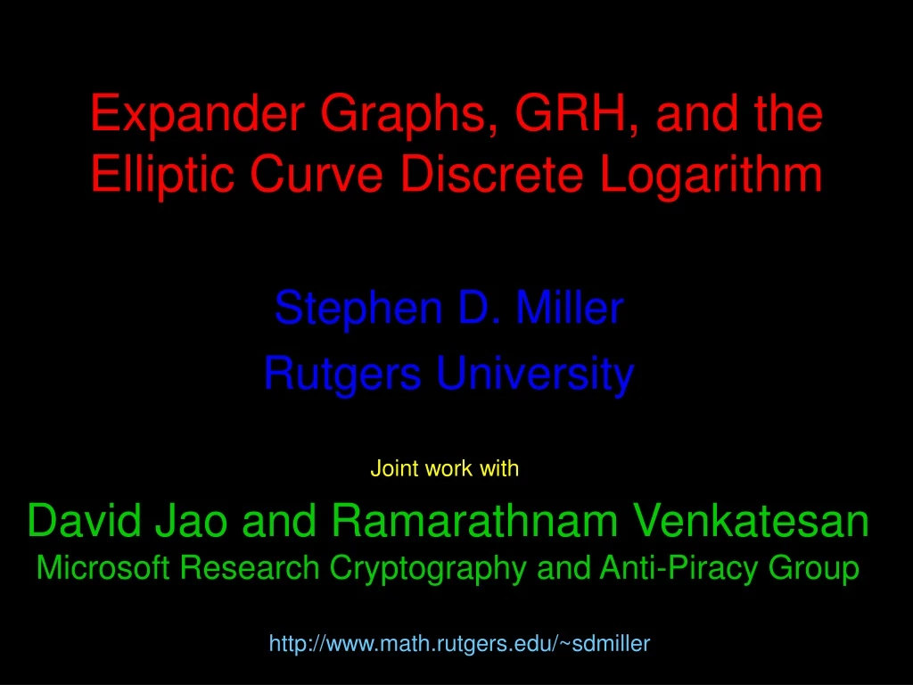 expander graphs grh and the elliptic curve discrete logarithm