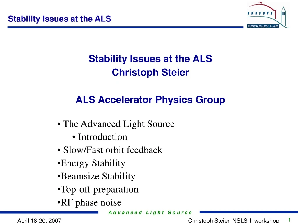 stability issues at the als