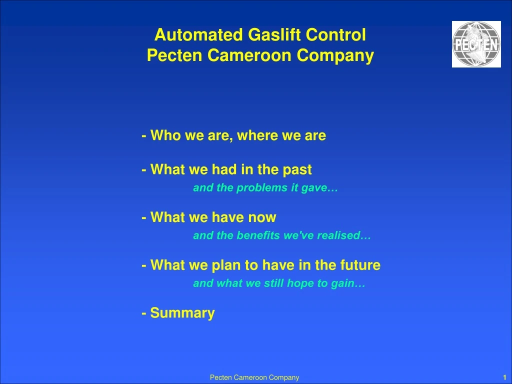 automated gaslift control pecten cameroon company