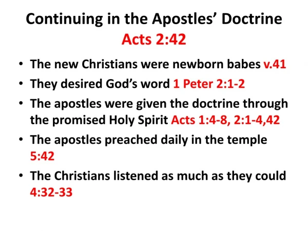 Continuing in the Apostles’ Doctrine Acts 2:42