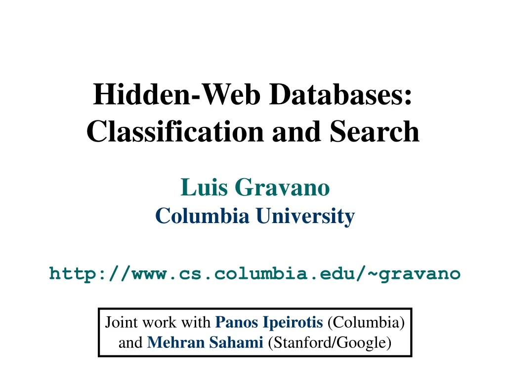 hidden web databases classification and search