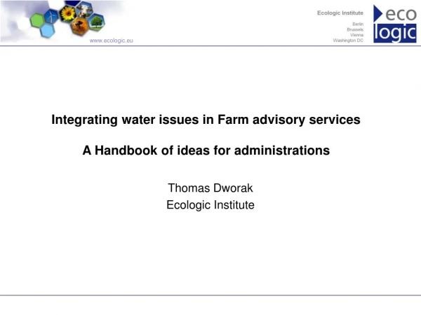 Integrating water issues in Farm advisory services  A Handbook of ideas for administrations