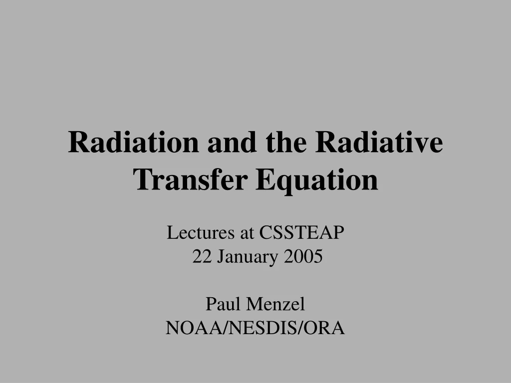 radiation and the radiative transfer equation